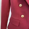 Women's Jackets 2023 High Quality Fashion Jacket Coat Metal Lion Buckle Double Breasted Slim Fit Suit Burgundy O82