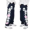 Męskie dżinsy męskie marka mody ulicznej Skull ręcznik haftowany Hip Hip High and Women's Denim proste unisex spodnie