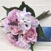 Dekorativa blommor Artificial Rose Hydrangea Bouquet Bridesmaids Holding Wedding Decoration Living Room Table Home Vase Flower Arrangement