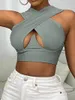 Women's Tanks Summer 2023 Women's Sexy Criss Cross Tank Tops Fashion Sleeveless Solid Color Cutout Front Crop Brown/Black/Grey/Purple