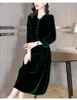 Abiti casual Solid Black Woman Velvet Dress Winter Stand Collar Ladies ALine Thick Slim Knee Dres Office Lady 230130