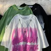 T-shirt Femme Harajuku Coton Matériel Rétro Street Hiphop Tiedye Graffiti Tshirt Hommes Femmes Cool Cross Chain Mode Top Été Surdimensionné 230206