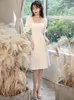 Ethnic Clothing Sexy Backless Cheongsam White A-Line Formal Party Dress Gown Lantern Sleeve Square Collar Qipao Zipper Bowknot Lady Vestidos