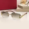 2022 Nieuwe Designer Zonnebril voor mannen Woman Natural Wood Rimless Panther Leopard Gold Frame Pilootglazen 0140 Hoogwaardige mode Big CPVP