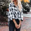 Dames blouses vintage zwart wit geruite shirt lange mouw oversized button up collared dames shirts casual losse herfst tops 2023