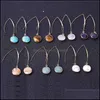 Charm Designer Oval Stone Charms Boucles d'oreilles Rose Quartz Turquoise Lapis Plaqué Or Géométrie Guérison Cristal Dangle Marque Bijoux Pour Dhiae