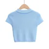 Women's Polos Women Inspired Cropped Knitted Polo Top Pointelle Short Sleeved Knit T-shirt