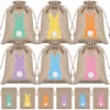 24pcs Easter Bunny Burlap Candy Bags With Drawstring Rabbit Linen Storage Bags Easter Party Favors Decoration Gift Packaging Bag FY5654 ss0130