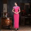 Etnisk klädnyhet kinesisk traditionell mandarin krage knapp cheongsam bröllop kväll festklänning kvinnor lång gaffel skinny qipao