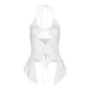 Kadın Tankları Beyaz Tank Tops Egirl Y2K 2000S Estetik Kesim Bandaj Boşluk Halesi Top Drawstring Clubwear İnce Camis Kadın