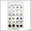 Stud Mixed 12 Styles Kristall Ohrringe Set Monat Jandec Piercing Strass Runde Blume Kugel Ohrring Kit Frauen Schmuck 3521 Q2 Drop D Dh19M