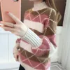 Pulls pour femmes 2023 Femmes Géométrique Rouge Pull Tricoté Casual Diamant Dame Pull Femme Automne Hiver Rétro Jumper Y90