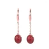 Studörhängen ES362 ZFSILVER S925 Silver Korean Fashion Luxury Trendy South Red Agate Dangle Lucky Egg Oval Smycken Kvinnor Match-alla