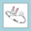 Solitaire Ring Fashion Jewellery Womens Cute Rabbit Rings Opening Adjustable Metal Animal Female Jewelry Gift Drop Delivery Dhj2O