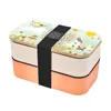 Dinnerware Sets 2023 Wooden Lid PP Material Fashionable Strap Double Layer Lunch Box Knife Fork Woods Hedgehog Koala Tropical Style