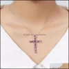 Pendant Necklaces Creative Fashion Ladies Necklace Sier Plated Inlaid Amethyst Natural Color Stone Cross Female Clavicle Gift Drop D Dhytv