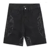 Men's Jeans Hip Hop Hollow Lace Casual Denim Shorts Harakuju Streetwear Ripped for Male Patchwork