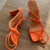 Sandals 2023 Summer Women's Shoes Sexy Cross Strap High Heels Sandal Square Head One Line Thick Heel Ladies Size 36-42