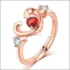 Bande Anneaux Exquis Mode Rose Plaqué Or Anneau Femmes Ajouré Coeur Forme Naturel Colorf Gemme Grenat Cadeau Fête Bijoux Drop Dhrpo