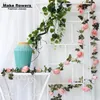 Dekorativa blommor 2m Simulerad Rose Vine Indoor Tak Goor Wedding Wreath Arch Plant Flower Wall Bakgrund Dekoration Tyg Fake String