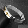 Link Chain Adjustable Length Bracelet For Women Men Bangle Watch Band Design Stainless Steel Net Christ Cross As Valentines Day Dro Dhpxl