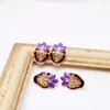 Dos boucles d'oreilles violet émail géométrique alliage Vintage peinture à l'huile bijoux pour femmes