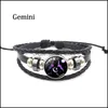 Bracelets de charme zodíaco vidro metal fivela de fivela jóias de jóias de jóias preto mtilayer couro pulseira dh entrega dh9u4