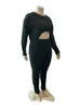 Women's Plus Size Tracksuits Loungewear Sets 2 Piece Womens Outfits Long Sleeve Top and Stacked Pant Big Sexy Wholesale Drop 230130
