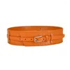 Riemen damesgordel oranje decoratieve mode -taille met jas pin gesp echt cowhide bandbreedte zegel