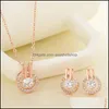 Earrings Necklace Fashion Cubic Zirconia Shiny Rhinestone Pendant Stud Set Small Round 3A Cz Bridesmaid Wedding Jewelry Gifty Drop Dha1T