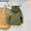 Trench da donna Svoryxiu Moda Donna Inverno Verde militare Giacca a vento Soprabito Tinta unita Lana con cappuccio per mantenere caldo Lnside Prendi il tipo dritto