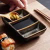Teller, japanische kreative Keramik, drei Gitter, Untertasse, Sushi-Gerichte, Restaurant, Saucenschale, Grill, Gewürzteller, Eintauchen