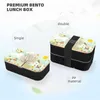 Dinnerware Sets 2023 Wooden Lid PP Material Fashionable Strap Double Layer Lunch Box Knife Fork Woods Hedgehog Koala Tropical Style