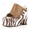 Heelslover Women Platform Mules Sandals Chunky Heels Square Toe Pretty Cow Pattern Zebra Shoes Ladies Plus US Size 5-13