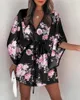 Robes décontractées Boho pour femmes été lâche imprimé col en v manches chauve-souris à lacets irrégulière Mini robe Vestido 230130