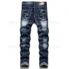 Herenjeans donkerblauw klinknagelgat mode slanke rek patch kleine rechte denim broek lente herfst punkstijl streetwear