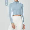 LU-400 Stand Collar Yoga dragkedja för kvinnor Färg som blockerar Slim Long Sleeve Running Fitness Sportwear Jacket Blusar