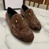 Vier seizoenen luie Loafers British Business sandalen dames man ontwerper luxe 100% leer Brons goud paard gesp Casual slip-on schoenen mode Ronde kop Bean schoen
