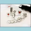 Bandringar Vintage Sier Carved Joint Ring 14 -styckskombination Set Womens Bague Femme Women Men Drop Delivery Jewelry Dhqei