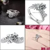 With Side Stones Sier Ring Bowknot Bow Knot Bling Zircon Stone Rings For Women Fashion Wedding Engagement Jewelry Drop Delivery Dhrnq