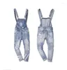 Men's Jeans 2023 Harajuku Bib Washed Light Blue Slim Hole Nine Pants Suspenders More Size M-XL XXL