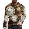 Camisetas para hombre Camiseta con estampado vintage Reloj 3d Camisa Reloj Manga larga Casual O-Cuello 5xl Camisa de algodón Tops de gran tamaño Camiseta Ropa de hombre 230130