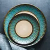 Plates Featured Retro Kiln Glazed Ceramic Tableware Steak Plate Western Salad Set Breakfast Dessert