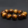 Strand Tiger Eye Stones 14mm Elastic Beads Bracelet Natural Stone Charm Bangles Fashion Jewelry Gift Men Bracelets 0121