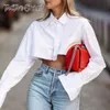 Women's Blouses Shirts TWOTWINSTYLE Sexy Crop Top Tassel Solid Color Shirt For Women Lapel Collar Long Sleeve Loose Oversized Shirts Female 230130