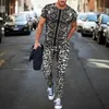 Men's Tracksuits Leopard Print T-shirt Trousers Fashion Men's Streetwear Sports Short Sleeve T Shirtpants 2 Pcs Sets Men Tracksuit jogging 230130
