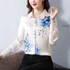 Chemisiers pour femmes Rose Floral Satin Soie Chemises Femmes Blouse Élégant Printemps Automne À Manches Longues Haut Bureau Dames Travail Chemise Femme Vêtements