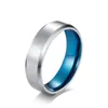 Anneaux de mariage bijoux bon marché en vrac en gros acier inoxydable mat brossé 6 MM 8 MM bleu Simple Couple