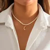 Anhänger Halsketten Lacteo Elegante Gold Farbe Mond Halskette Für Frauen Mode Barock Imitation Perle Kette Schlüsselbein Choker Schmuck Anhänger