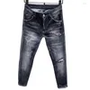 Jeans masculin italien effilochée lavée patch hop hop hop slim fit élastique pantalon d'activité d'origine nAOM22 de haute qualité de haute qualité